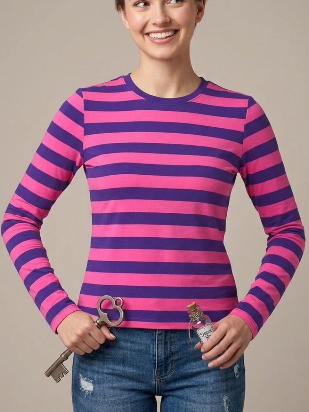 🐱 Cheshire Cat Vibes! STRETCH IS COMFORT Striped Crew Neck Tee ✨
